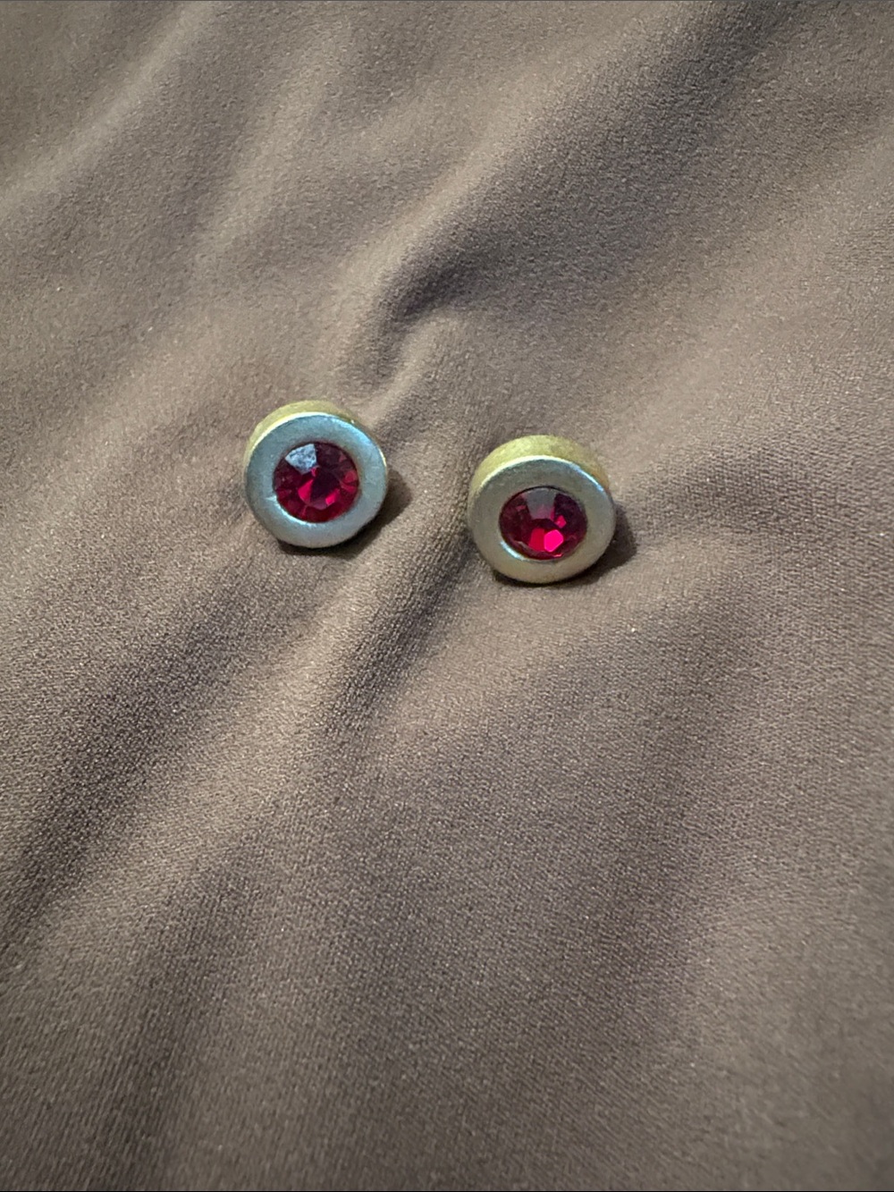 Earrings ~ Gold-Tone Stud Earrings with Shiny Red Crystal Center